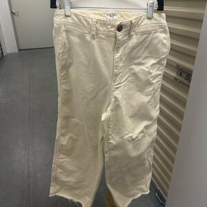 GAP Off-White High Rise Wide-Leg Pants with Raw Edge